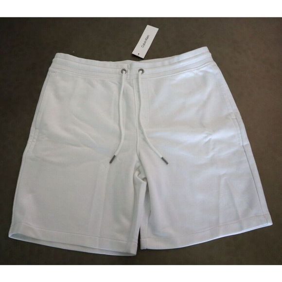 Calvin Klein SP40568992 Men's Sz L White Logo French Terry Shorts $70 - Picture 1 of 10